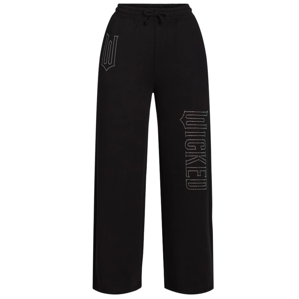 Wicked Women’s Rhinestone Logo Wide Leg Sweatpants Black - Picture 2 of 7